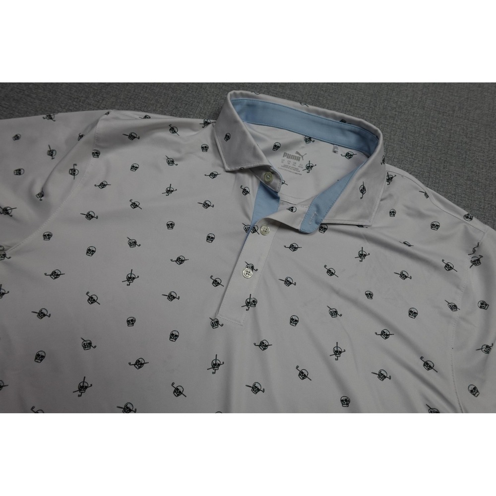 Puma Golf Polo Mens XL White Skull Print Golf Performance Lightweight Soft